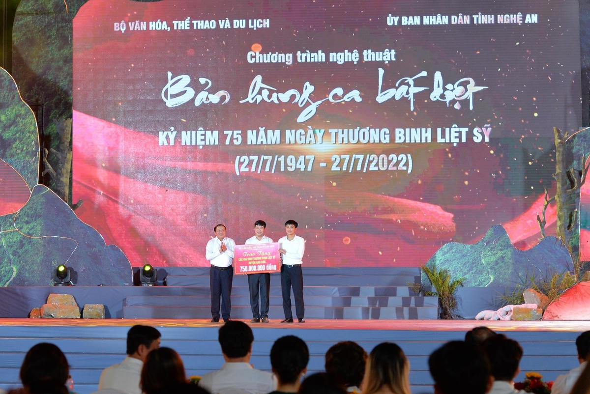 Nguyễn Văn Hùng, Bộ trưởng Bộ Văn hóa - Thể thao và Du lịch trao tặng 75 phần quà cho các thương, bệnh binh, gia đình có công trên địa bàn huyện Anh Sơn.