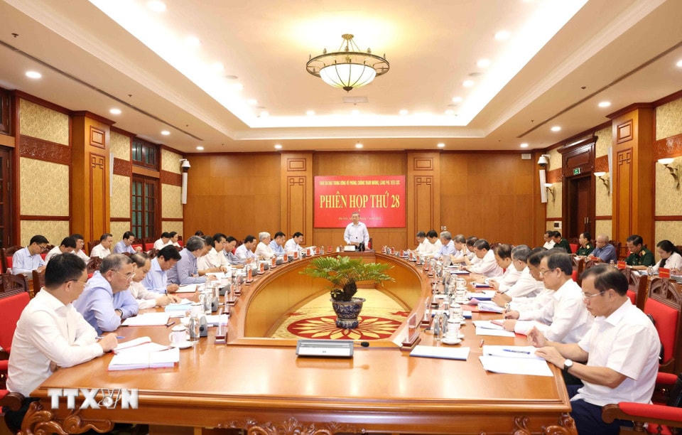 Tổng Bí thư Tô Lâm, Trưởng Ban Chỉ đạo Trung ương về phòng, chống tham nhũng, lãng phí, tiêu cực chủ trì Phiên họp thứ 28 của Ban Chỉ đạo. (Ảnh: Phương Hoa/TTXVN)