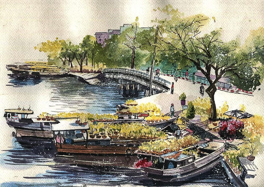 Tranh của họa sĩ Phạm Công Tâm trong cuốn “Cảnh sắc phố thị Sài Gòn - Chợ Lớn”.  