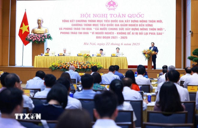 Thủ tướng Phạm Minh Chính phát biểu tại Hội nghị toàn quốc tổng kết Chương trình mục tiêu quốc gia xây dựng nông thôn mới. (Ảnh: Dương Giang/TTXVN) ttxvn-thu-tuong-chu-tri-hoi-nghi-toan-quoc-tong-ket-chuong-trinh-muc-tieu-quoc-gia-xay-dung-nong-thon-moi-22-5.jpg