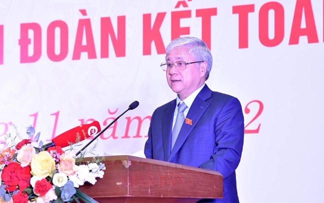 Chủ tịch Ủy ban Trung ương MTQT Việt Nam Đỗ Văn Chiến phát biểu. Ảnh: Lâm Hiển.