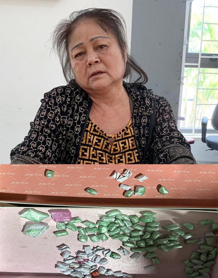 Bà Trần Thị Hương và tang vật của vụ án.