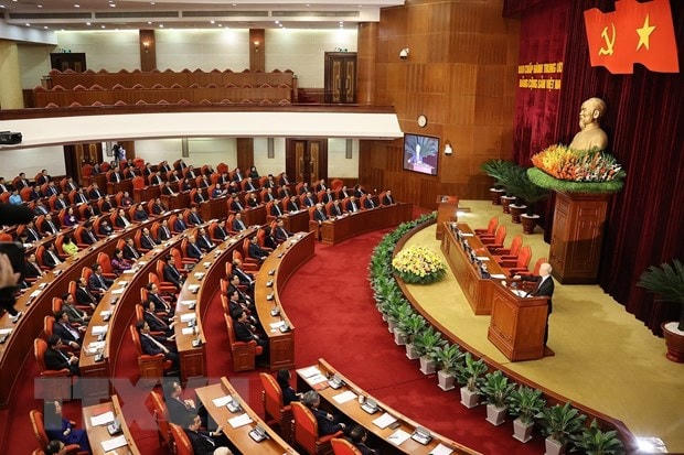 Tổng Bí thư Nguyễn Phú Trọng phát biểu bế mạc Hội nghị. (Ảnh: Trí Dũng/TTXVN).