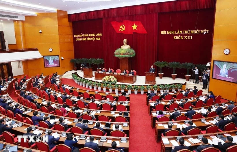 Phiên khai mạc Hội nghị lần thứ 11 Ban Chấp hành Trung ương Đảng khóa XIII. (Ảnh: TTXVN)