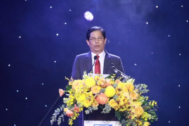 Chủ tịch UBND tỉnh Khánh Hòa, ông Nguyễn Tấn Tuân phat biểu tại buổi lễ.