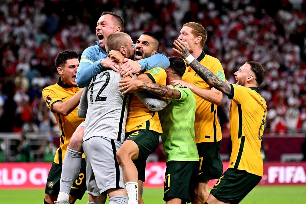 Australia ăn mừng sau khi giành vé dự World Cup. (Nguồn: Getty Images).