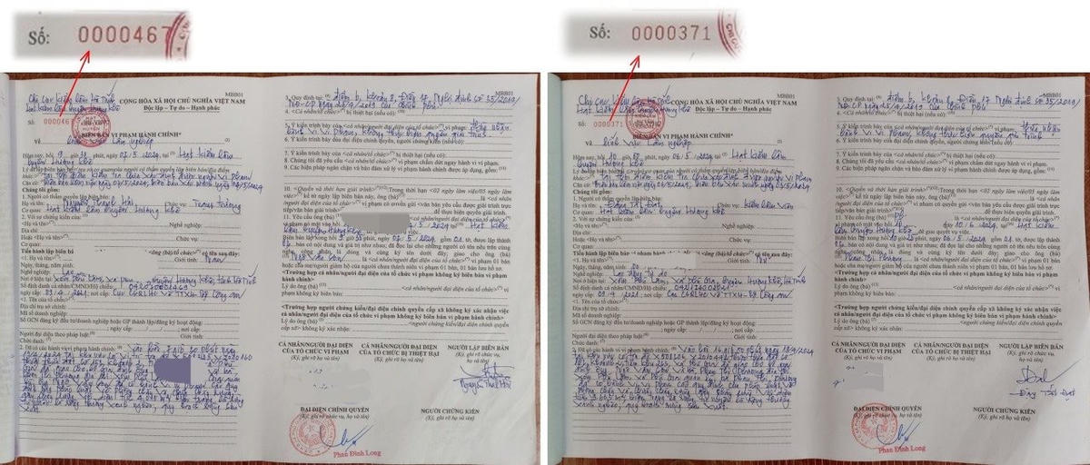 Hai biên bản vi phạm hành chính do Hạt Kiểm lâm Hương Khê lập. Ảnh: Cẩm Kỳ.