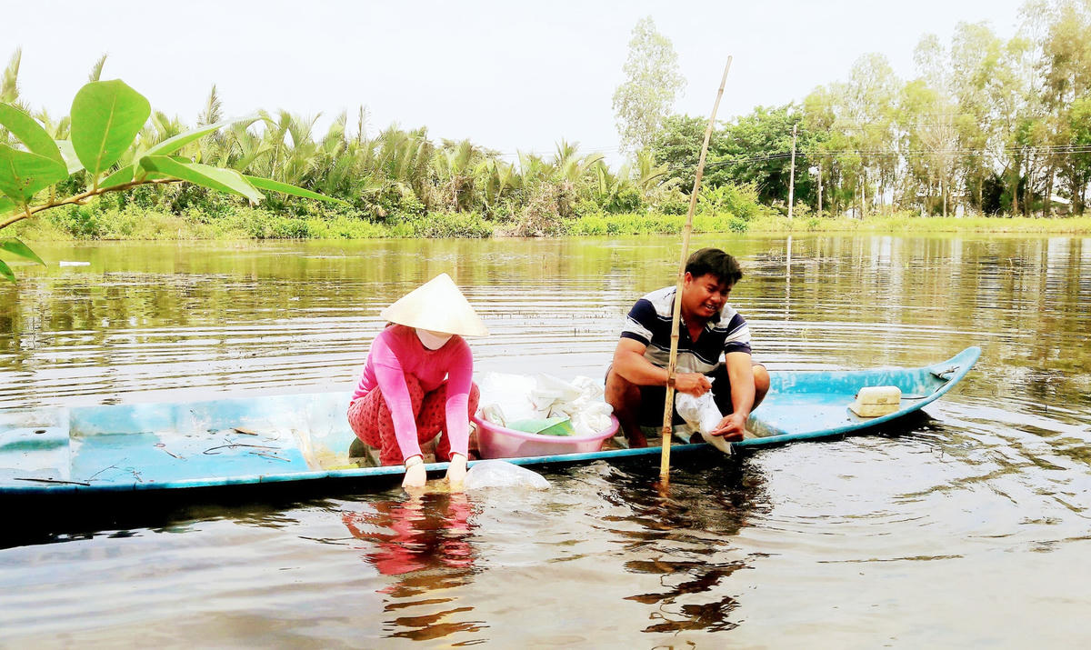 Người dân chưa thể thả tôm vì độ mặn chưa đạt.