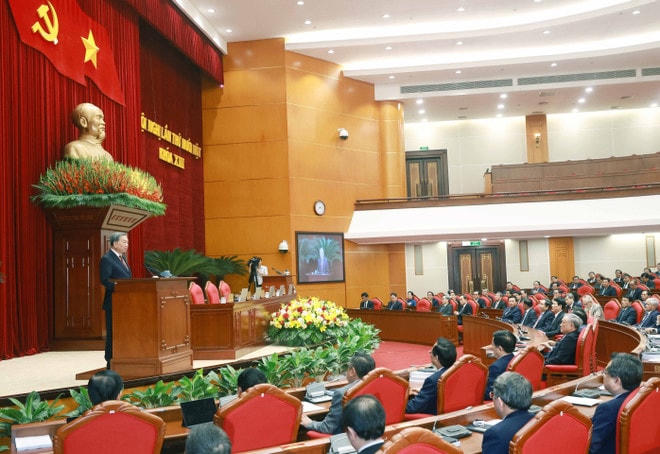 Tổng Bí thư Tô Lâm phát biểu bế mạc Hội nghị lần thứ 11 Ban Chấp hành Trung ương Đảng khóa XIII. (Ảnh: Thống Nhất/TTXVN) be-mac-hoi-nghi-lan-thu-11-ban-chap-hanh-trung-uong-dang-khoa-xiii4jpg.jpg