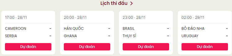 Lịch thi đấu ngày 28/11. Nguồn: Dân Trí.
