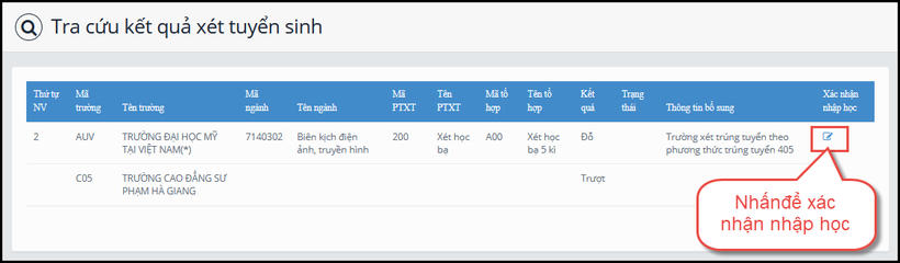 Thí sinh thực hiện các bước sau để nhập học trực tuyến