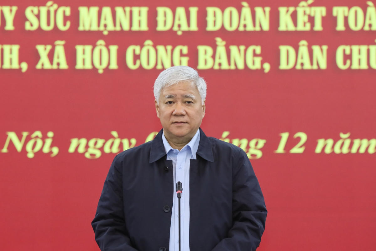 Chủ tịch UBTƯ MTTQ Việt Nam Đỗ Văn Chiến phát biểu tại buổi làm việc.