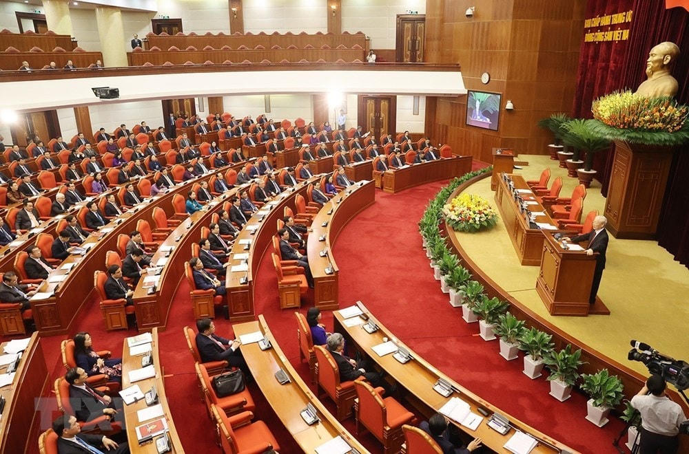 Tổng Bí thư Nguyễn Phú Trọng phát biểu bế mạc Hội nghị Trung ương giữa nhiệm kỳ khóa XIII. (Ảnh: Trí Dũng/TTXVN).