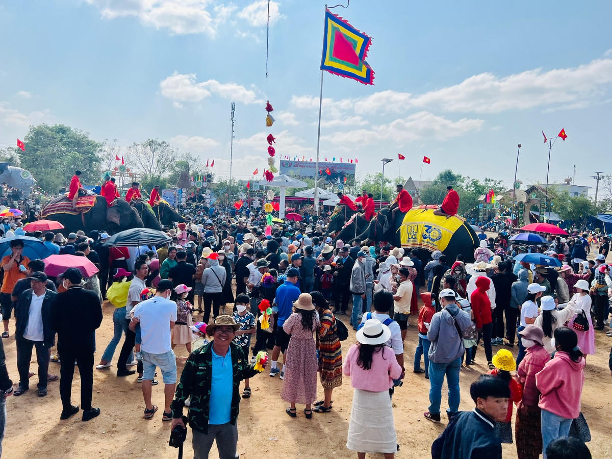 Hàng nghìn du khách đến xem Hội voi Buôn Đôn.