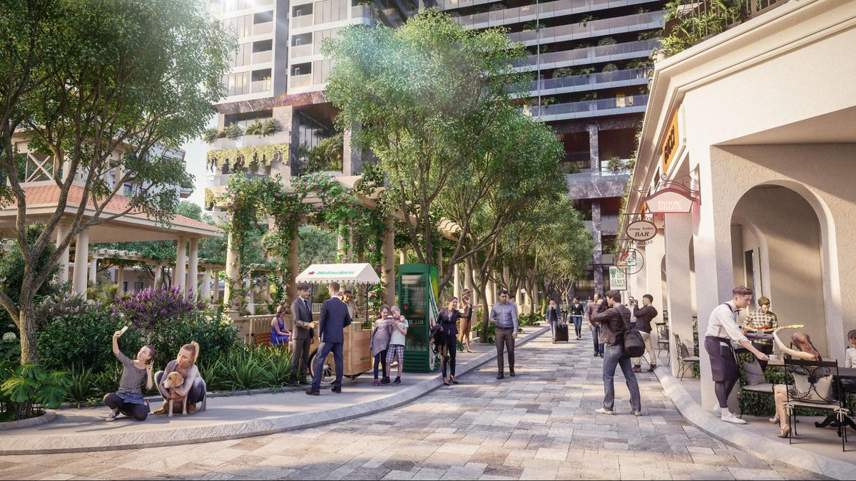 Chuỗi tiện ích mua sắm, nhà hàng, đường dạo bộ phục vụ cư dân.    