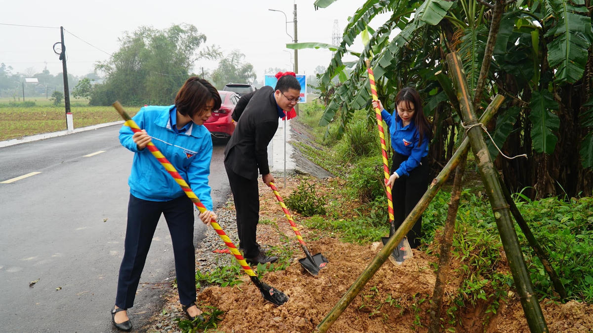  Lãnh đạo Tỉnh đoàn Thừa Thiên - Huế trồng cây tại các tuyến đường trên địa bàn phường Hương Vân.