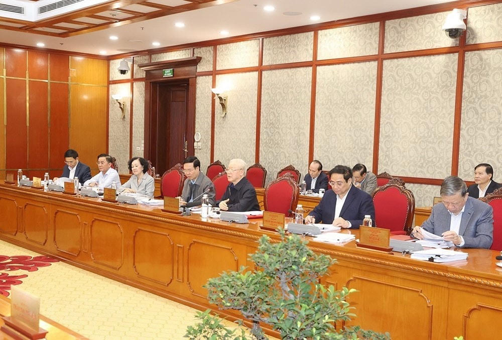 Tổng Bí thư Nguyễn Phú Trọng phát biểu kết luận cuộc họp. (Ảnh: Trí Dũng/TTXVN).