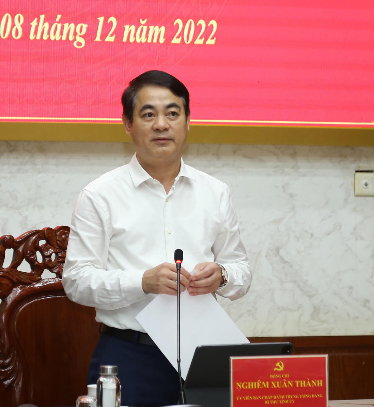 Ông Nghiêm Xuân Thành, Bí thư Tỉnh ủy, Trưởng Ban Chỉ đạo về phòng, chống tham nhũng, tiêu cực tỉnh Hậu Giang phát biểu tại buổi làm việc. 