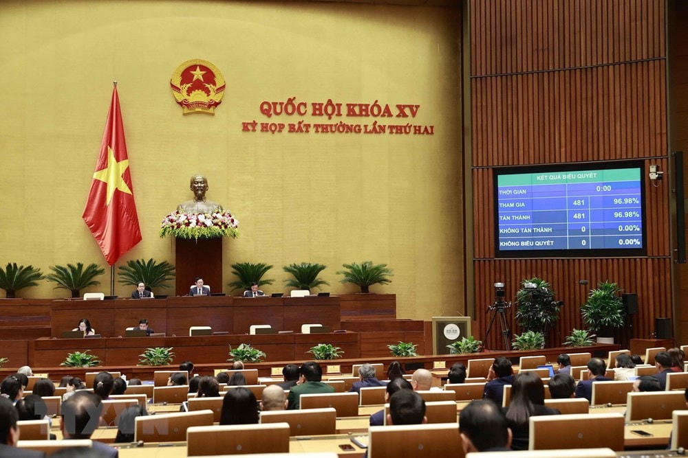 Quốc hội biểu quyết thông qua Nghị quyết phê chuẩn chức danh Phó Thủ tướng Chính phủ nhiệm kỳ 2021-2026. (Ảnh: Doãn Tấn/TTXVN).