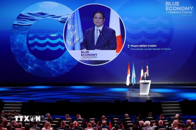Thủ tướng Phạm Minh Chính phát biểu tại Diễn đàn Tài chính và Kinh tế Xanh của Hội nghị Đại dương Liên hợp quốc lần thứ ba (UNOC 3). (Ảnh: Dương Giang/TTXVN) ttxvn-thu-tuong-phat-bieu-tai-dien-dan-tai-chinh-va-kinh-te-xanh-cua-hoi-nghi-unoc-3-08-2.jpg
