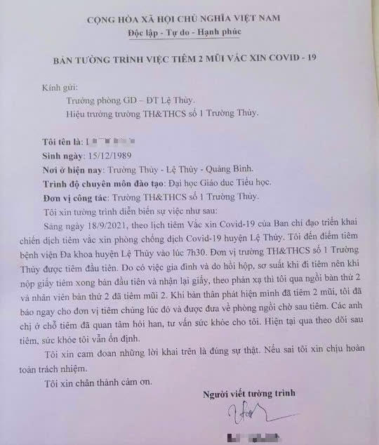 Bản tường trình sự việc của cô L.