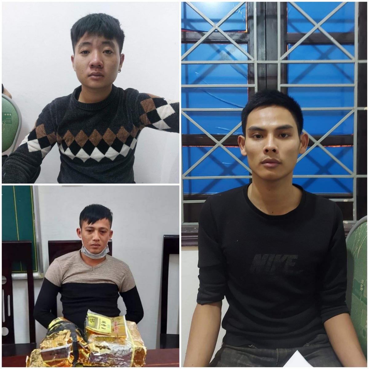 Các đối tượng Thẩm, Anh và Mại tại cơ quan công an.