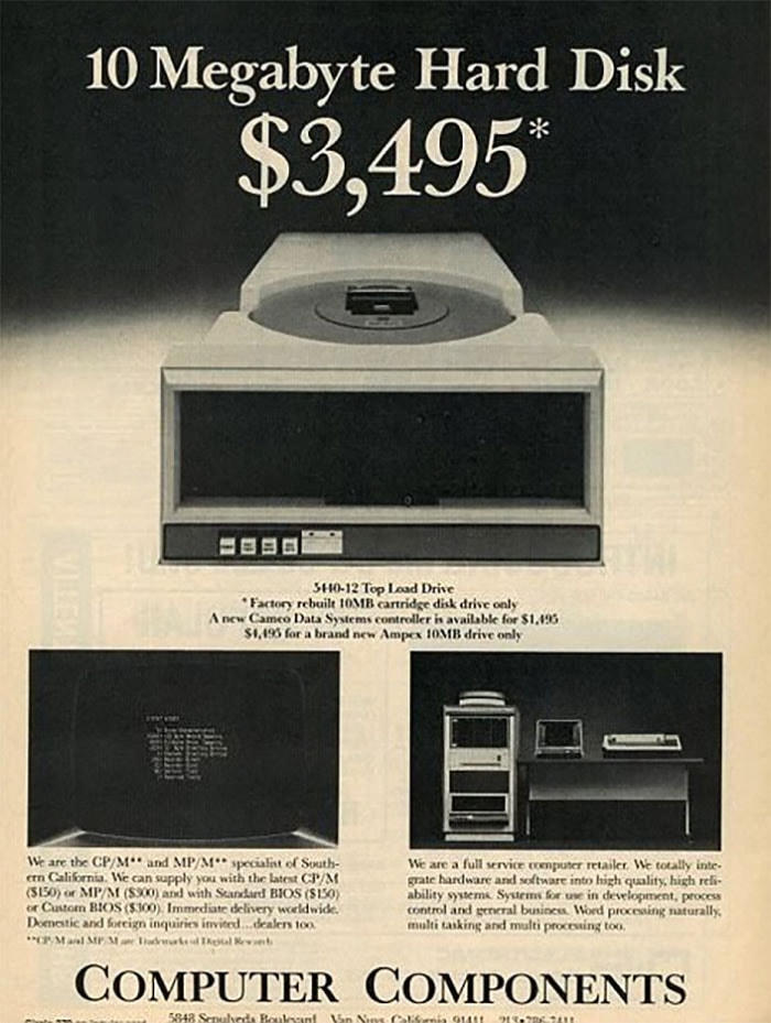 Ổ cứng 10 Megabyte: 3.500 USD.