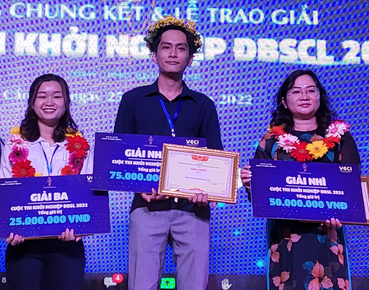 Các thí sinh đạt những giải thưởng cao nhất tại cuộc thi khởi nghiệp ĐBSCL năm 2021.