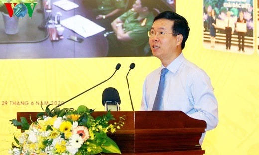 Trưởng ban Tuyên giáo Trung ương Võ Văn Thưởng phát biểu tại hội thảo. Ảnh: VOV.