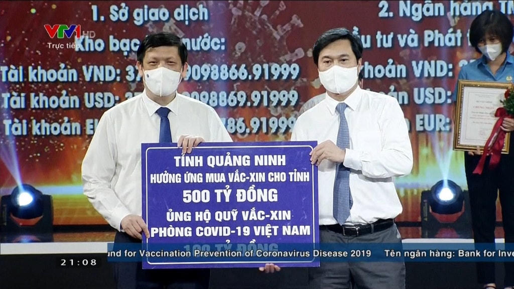Quảng Ninh hưởng ứng mua vaccine cho tỉnh 500 tỷ đồng và ủng hộ Quỹ Vaccine phòng, chống Covid-19 số tiền 100 tỷ đồng.