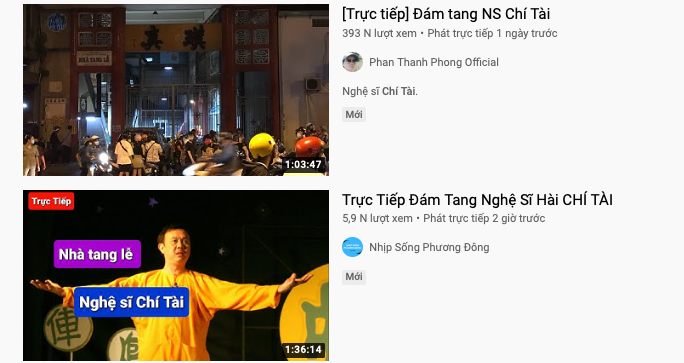 Hàng loạt video clip đưa hình ảnh nghệ sỹ Chí Tài qua đời xuất hiện trên Youtube. (Nguồn: Youtube).