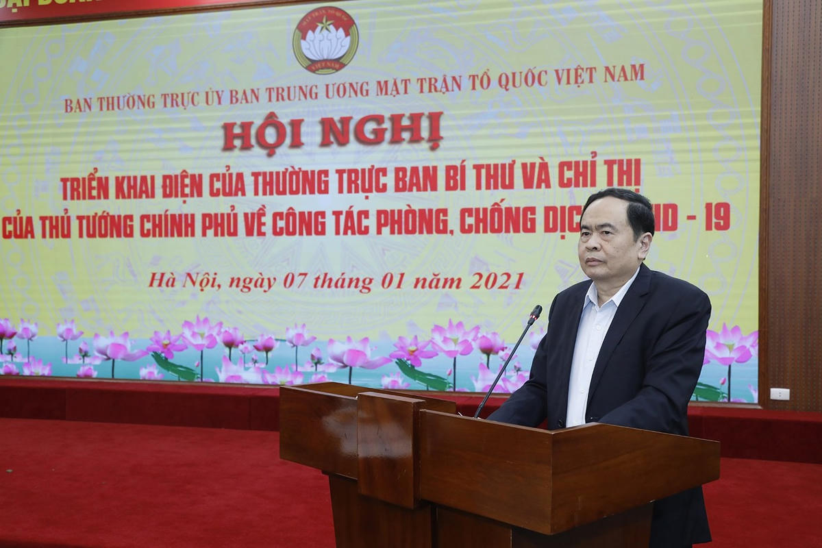 Ông Trần Thanh Mẫn, Bí thư Trung ương Đảng, Chủ tịch UBTƯ MTTQ Việt Nam phát biểu tại Hội nghị.