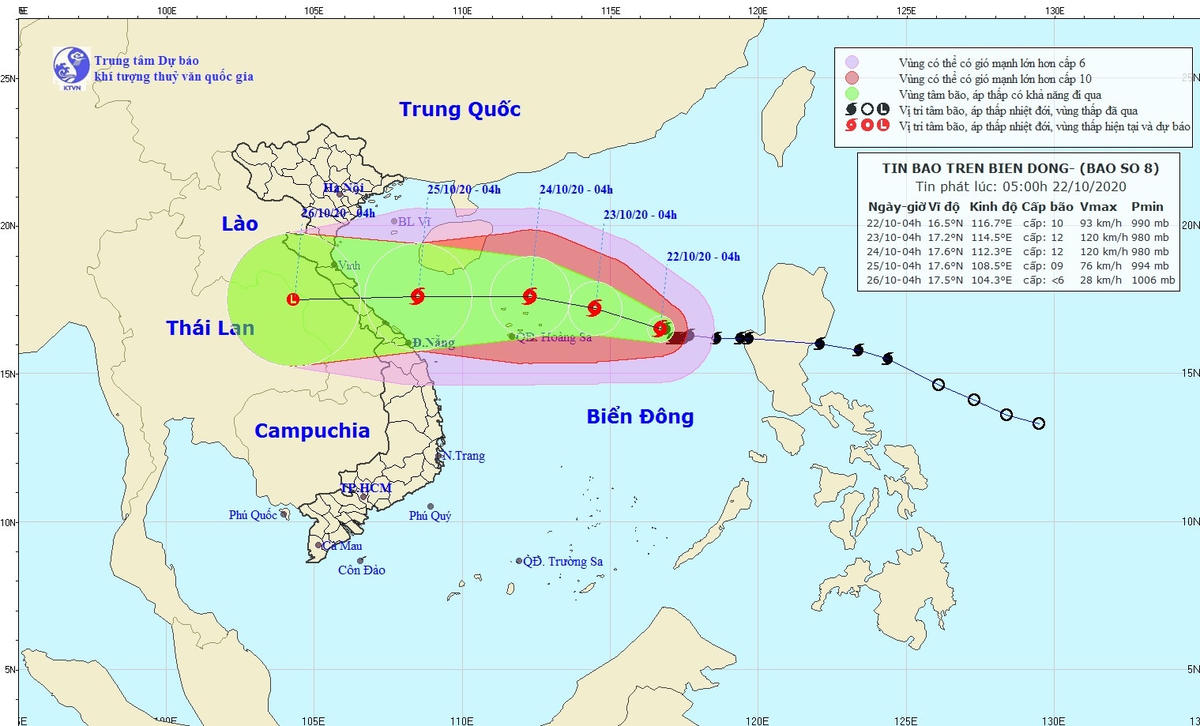 Đường đi bão số 8. Nguồn: Trung tâm Dự báo khí tượng thủy văn Quốc gia.