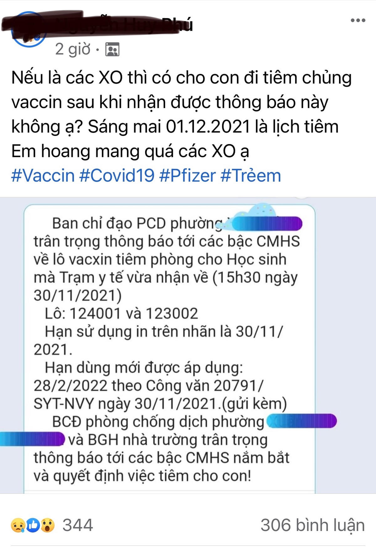 Trên các diễn đàn, nhiều phụ huynh bày tỏ lo lắng về chất lượng vaccine và sức khỏe của con.