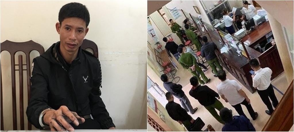 Phạm Văn Sỹ tại cơ quan Công an và hiện trường nơi xảy ra vụ cướp.