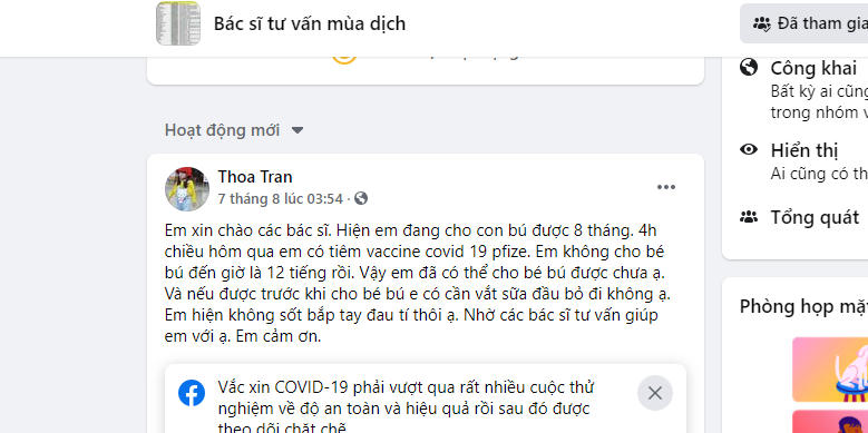 Group "Bác sĩ tư vấn mùa dịch" là nơi các nhân viên y tế tư vấn, hỗ trợ mọi người.