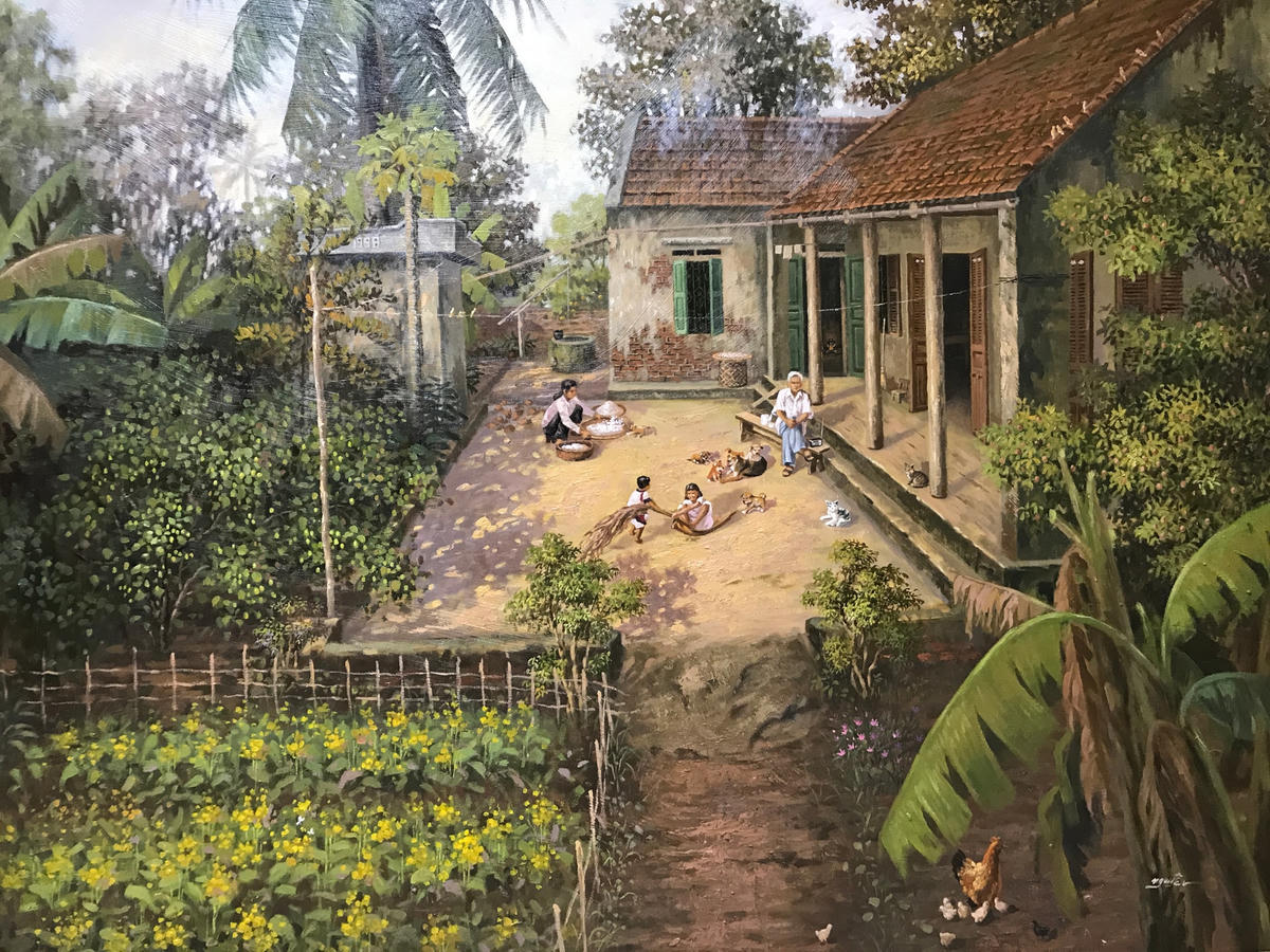 Những bức tranh phác thảo khung cảnh làng quê thân thương mà quen thuộc. Ảnh: NVCC. 