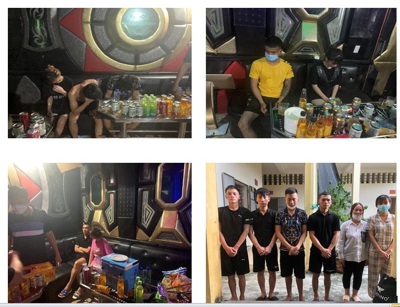 Các đối tượng liên quan đến tổ chức, chứa chấp sử dụng trái phép chất ma túy. Ảnh: Công an Quảng Ninh.