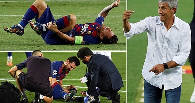 Messi dính chấn thương ở trận đấu với Napoli.  
