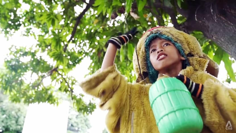 Rizki, cậu bé 10 tuổi làm chú hề đường phố ở thành phố Depok phía Tây Java. Ảnh: CNA.