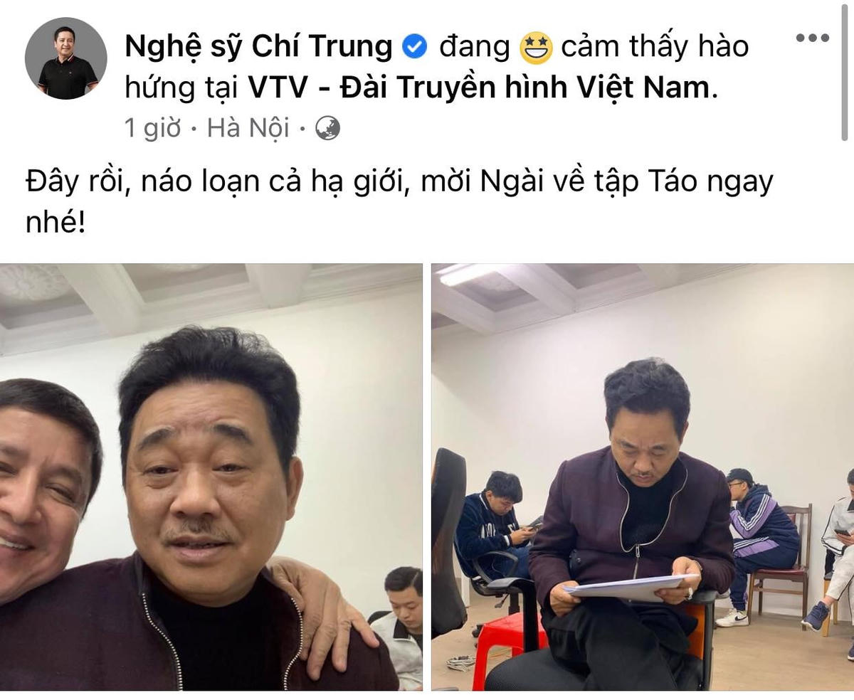Nghệ sĩ Chí Trung vừa đăng ảnh chụp cùng nghệ sĩ Quốc Khánh tại hậu trường tập luyện Chương trình Táo Quân 2021. Nguồn: FB Nghệ sỹ Chí Trung.