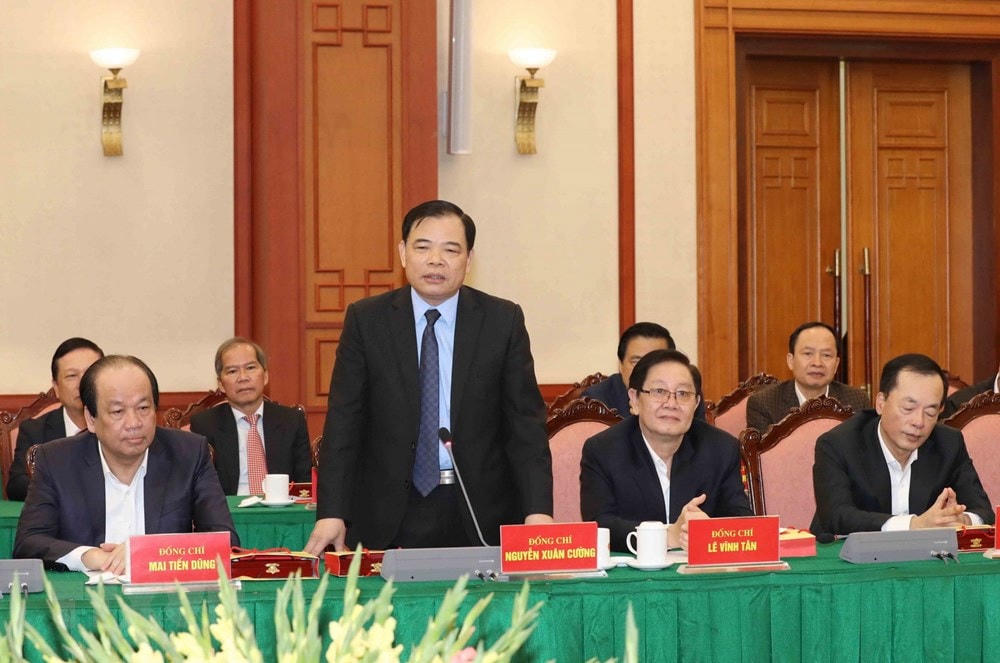 Ông Nguyễn Xuân Cường, nguyên Ủy viên Trung ương Đảng khóa XII, Bộ trưởng Bộ Nông nghiệp và Phát triển Nông thôn phát biểu. Ảnh: Phương Hoa/TTXVN.