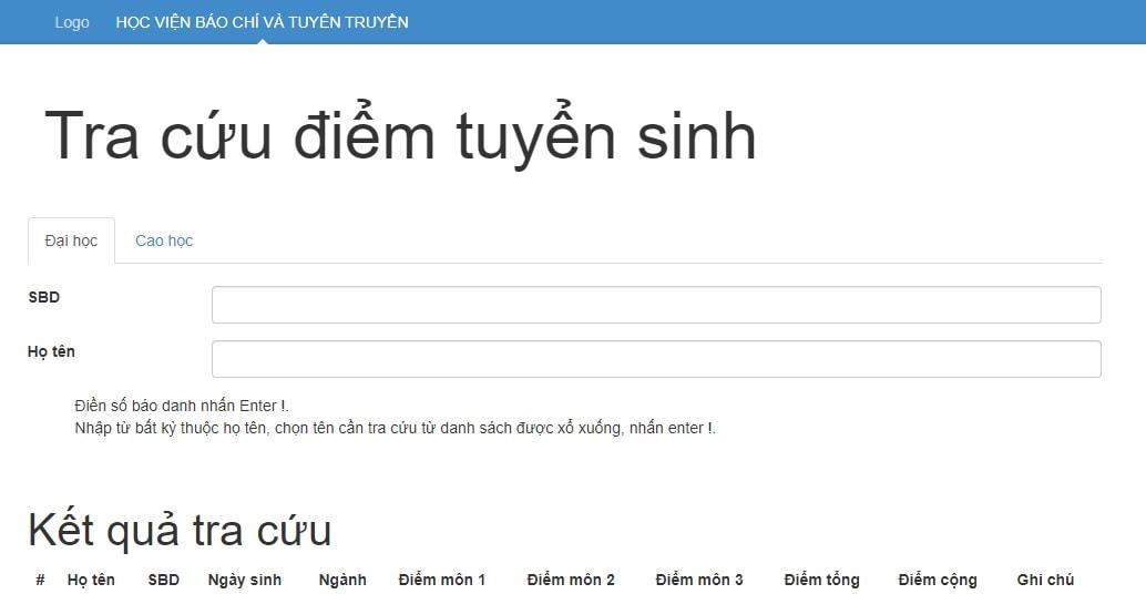 Thí sinh tra cứu điểm thi Năng khiếu báo chí trên website của HV Báo chí và Tuyên truyền.