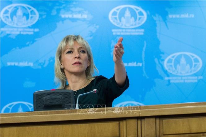 Người phát ngôn Bộ Ngoại giao Nga, bà Maria Zakharova tại cuộc họp báo ở Moskva. Ảnh: THX/TTXVN.