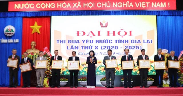 Phó Chủ tịch nước Đặng Thị Ngọc Thịnh trao Bằng khen cho tập thể và cá nhân điển hình tiên tiến trong phong trào thi đua yêu nước.