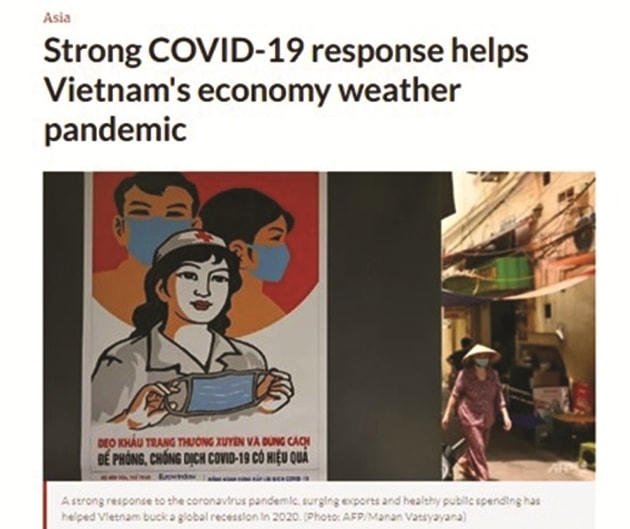 Hãng AFP đưa hình ảnh và bài viết ca ngợi các biện pháp mạnh mẽ của Việt Nam trong ứng phó với đại dịch Covid-19 để phát triển kinh tế.