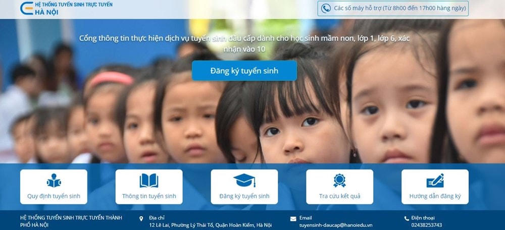 Giao diện cổng thông tin tuyển sinh của Hà Nội. (Ảnh chụp màn hình).