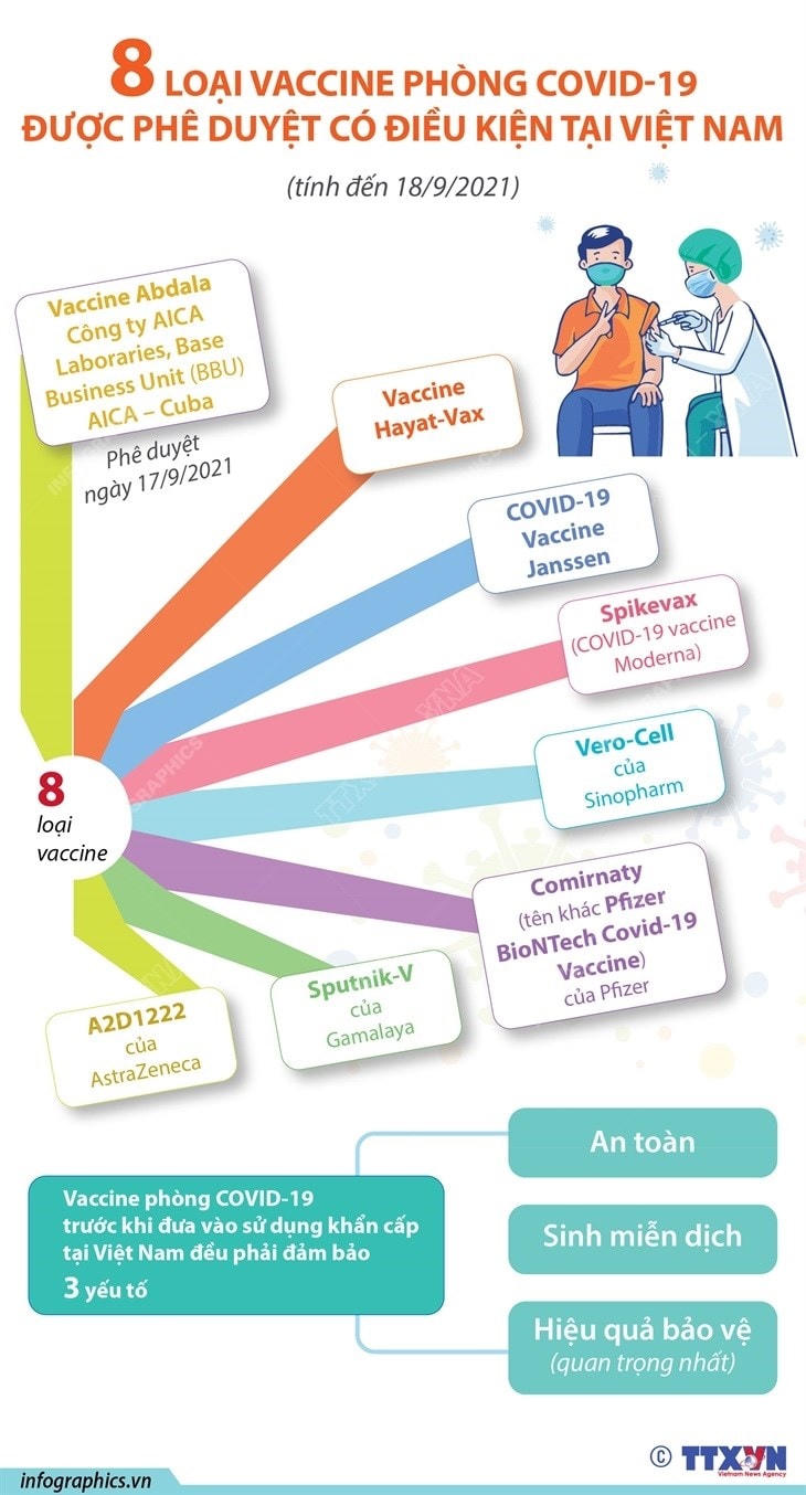 8 loại vaccine phòng Covid-19 được phê duyệt có điều kiện tại Việt Nam