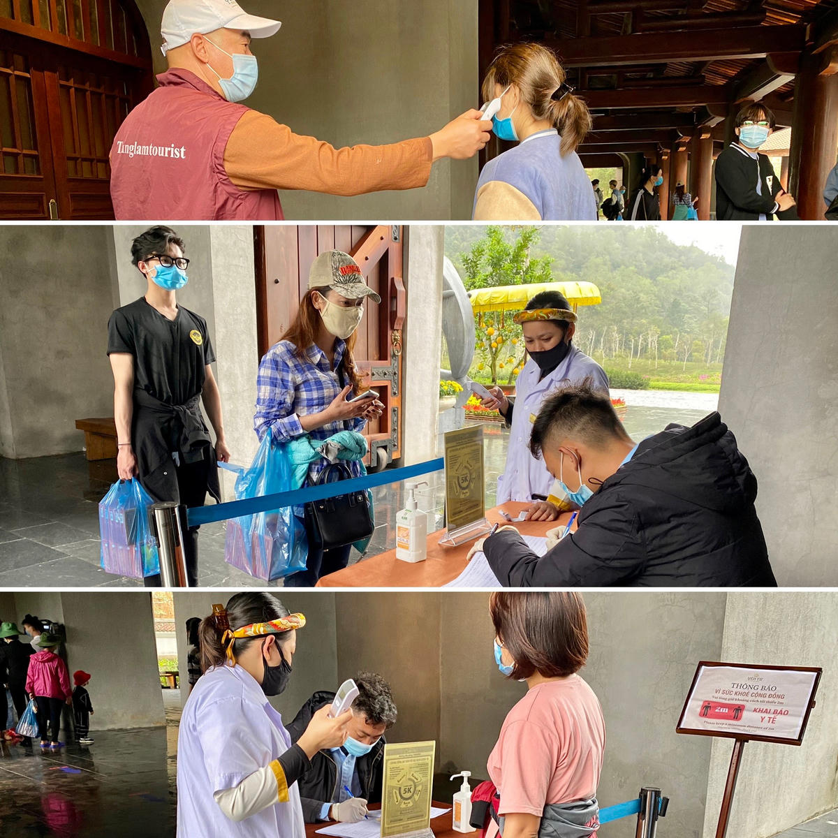 Du khách vào tham quan di tích sẽ được kiểm tra thân nhiệt và khai báo y tế tại 2 vị trí khu vực cổng Khai Tâm – Trung tâm.