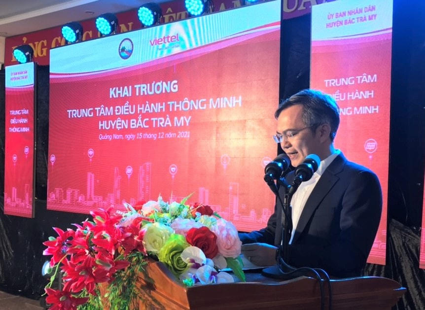 Ông Thái Hoàng Vũ, Chủ tịch UBND huyện Bắc Trà My phát biểu tại lễ khai trương.